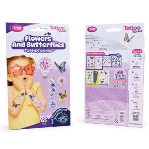 Pillangók és virágok tetoválás matrica szett - 65 db / csomag