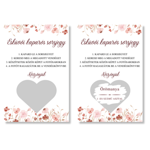 Personal Esküvői kaparós sorsjegy - Rózsaszín virágok Szín: Ezüst