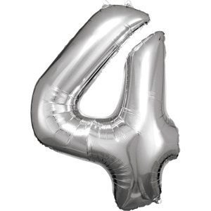 Amscan 4-es ezüst szám születésnapi fólia lufi 86 cm