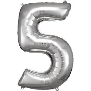 Amscan 5-ös ezüst szám születésnapi fólia lufi 86 cm